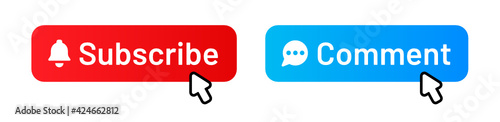 Subscribe and comment button with mouse cursor icon vector illustration for social media.