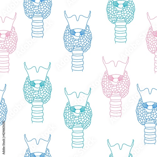 Seamless pattern of  World Thyroid Day in May 25. Human thyroid structure. Icon in the linear style.