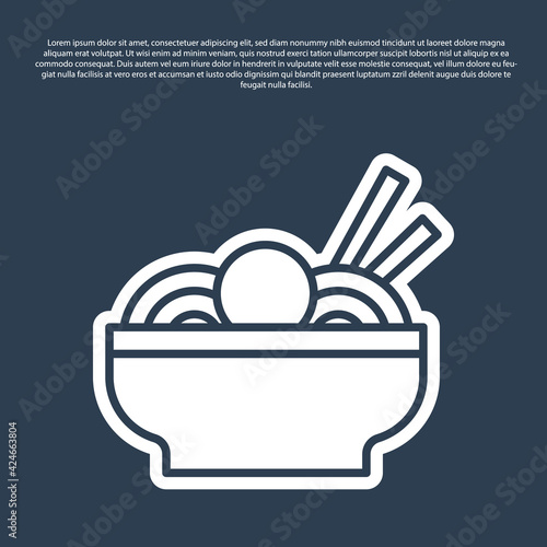 Blue line Asian noodles in bowl and chopsticks icon isolated on blue background. Street fast food. Korean, Japanese, Chinese food. Vector