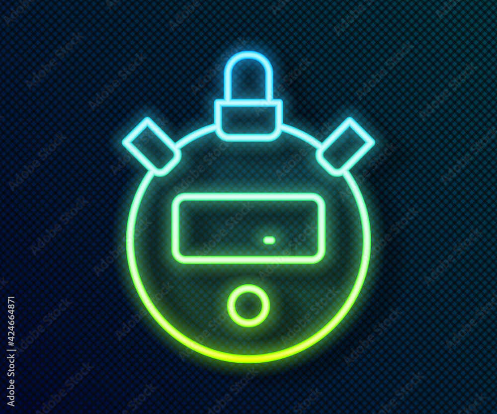 Glowing neon line Stopwatch icon isolated on black background. Time timer sign. Chronometer sign. Vector Glowing neon line Stopwatch icon isolated on black background. Time timer sign. Chronometer sign. Vector