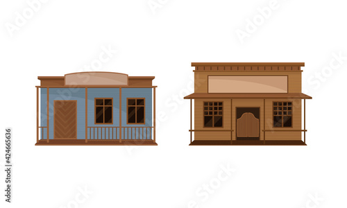 Western Building with Saloon Having Batwing Doors Vector Set