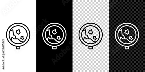 Set line Road sign warning avalanche rockfall landslides icon isolated on black and white, transparent background. Traffic rules and safe driving. Vector