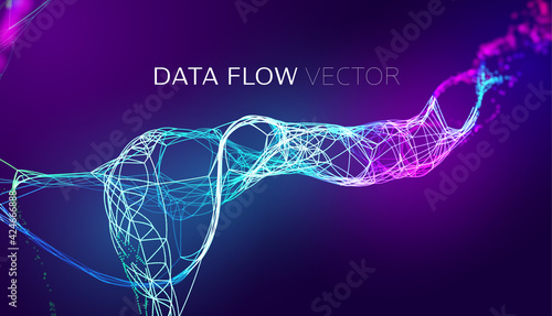 AI stream data flow vector background. AI synergy wave stream. Data fibers flow. Futuristic network