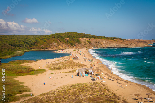 View of Veleka River and the beach in Sinemorets, Bulgaria 