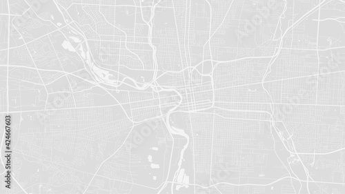 Bright grey vector background map, Columbus city area streets and water cartography illustration.