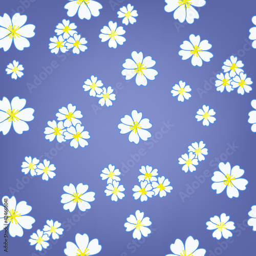 set of wild flowers, seamless pattern, vector drawing, blue color background