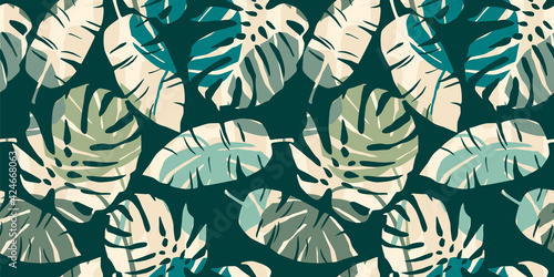 Tropical seamless pattern with abstract leaves. Modern design for paper, cover, fabric, interior decor and other.