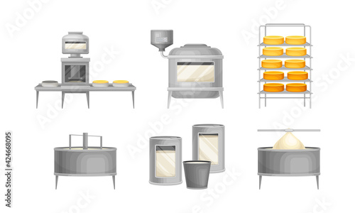 Cheese Production with Curdling and Ripening Stages Vector Set