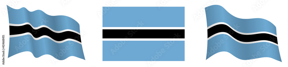 flag of Botswana in static position and in motion, fluttering in wind in exact colors and sizes, on white background