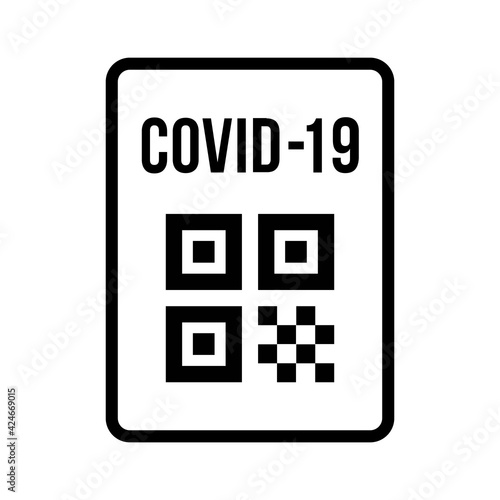 Covid-19 passport or travel health pass with QR Code line art vector icon for medical apps and websites