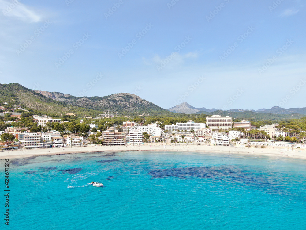 seacoast of mallorca with beaturiful view of the sea with crystalclear water. Sea view of turquoise colour. Concept of summer, travel, relax and enjoy