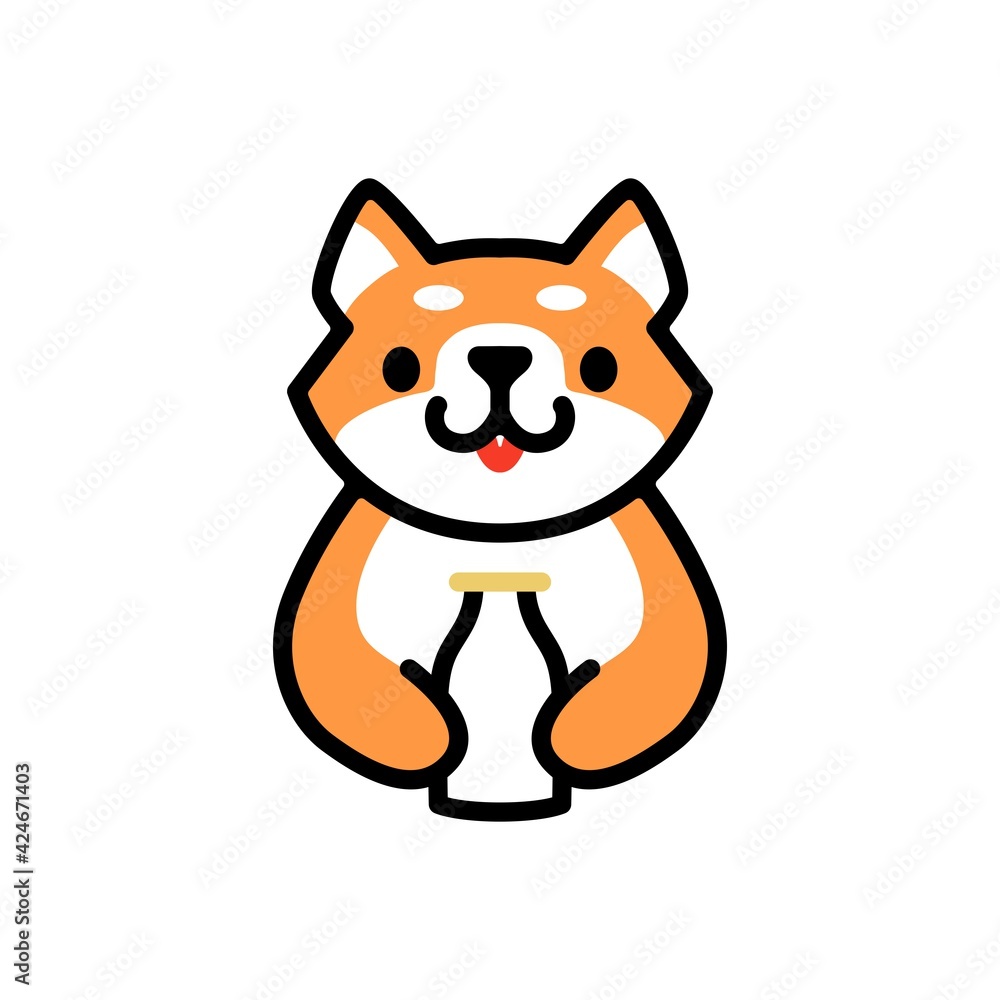 cute shiba inu milk bottle dog cartoon logo vector icon illustration Stock  Vector | Adobe Stock