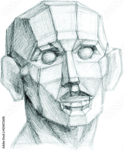 Pencil drawing of chopping off the head. Study guide for students.