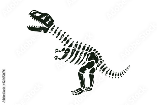 Tyrannosaurus black skeleton silhouette. Vector illustration of ancient t-rex dinosaur.