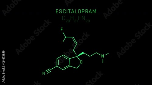 Escitalopram Molecular Structure Symbol Neon Animation on black background photo