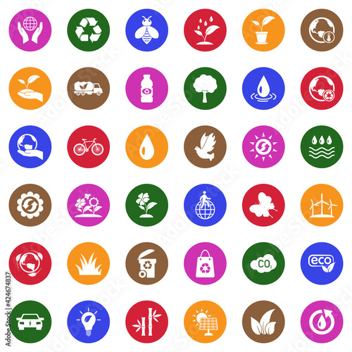 Environment Icons. White Flat Design In Circle. Vector Illustration.