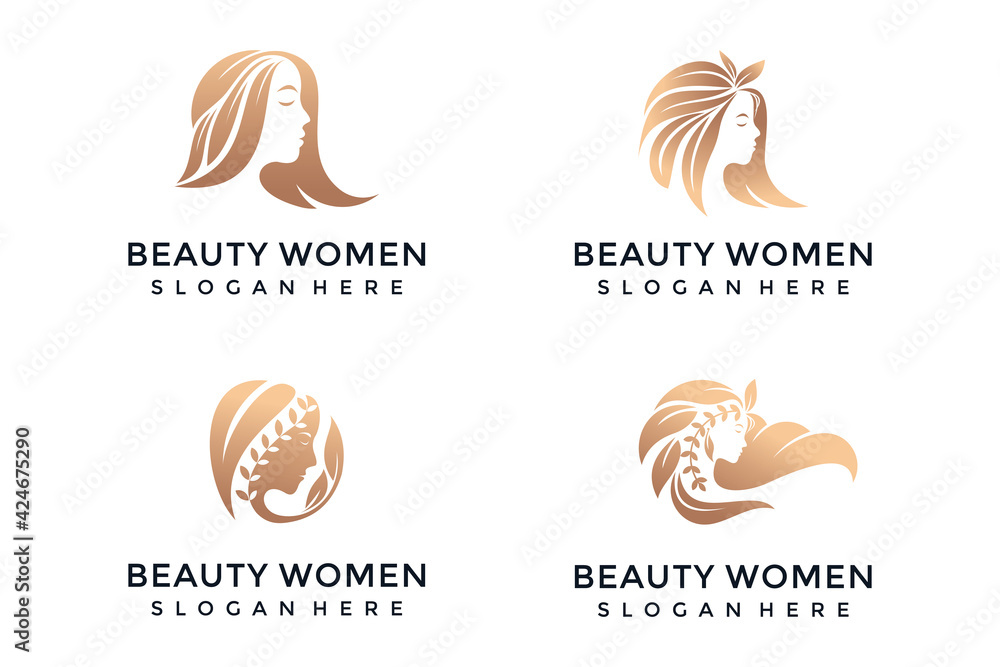 set of natural beautiful women logo templates