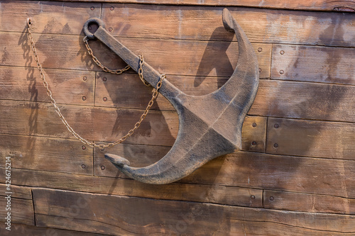Photo Anchor on side of replica 14th century British sailing vessel