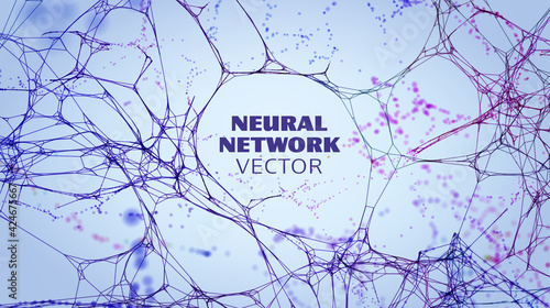 Neural network artificial intelligence vector background. Machine network neurons. Blockchain database. Neural interface. IOT photo