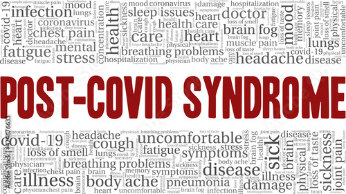 Post-covid syndrome vector illustration word cloud isolated on a white background.