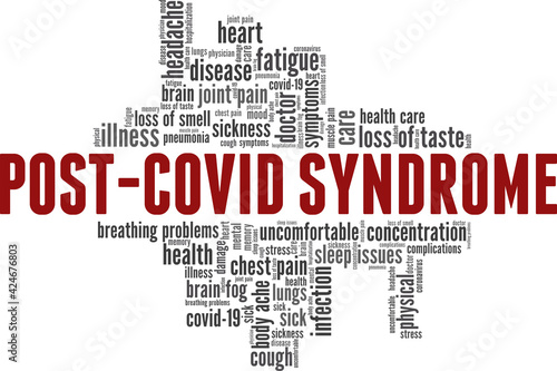 Post-covid syndrome vector illustration word cloud isolated on a white background.