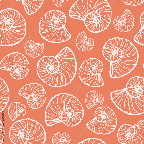 marine seamless pattern with seashell. summer time, sea, underwater, sea shells