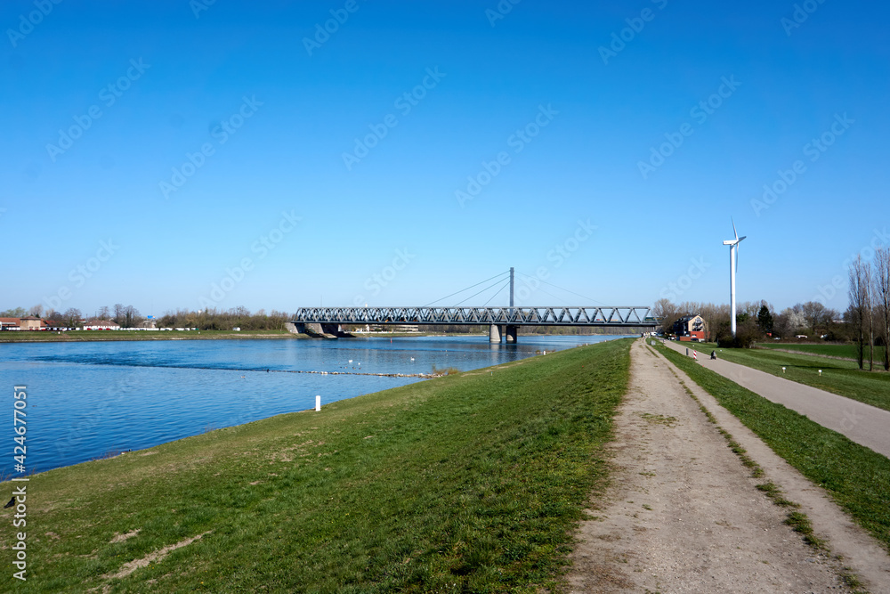 imposing steel bridge over the rhine river