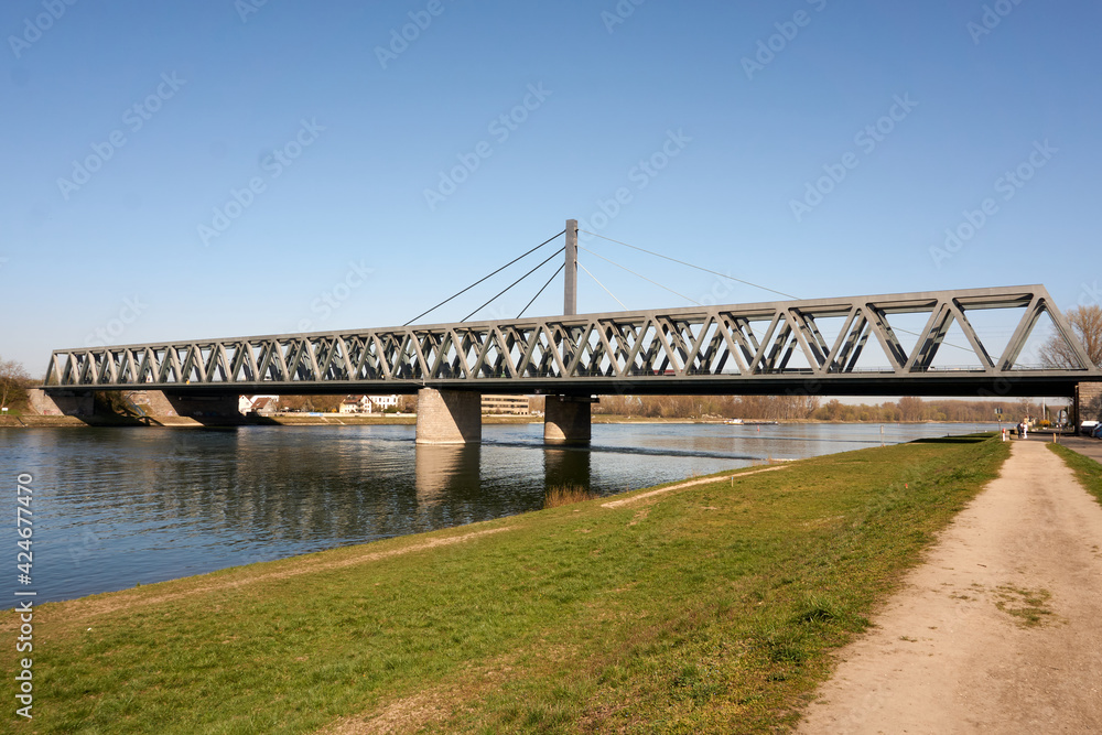 imposing steel bridge over the rhine river