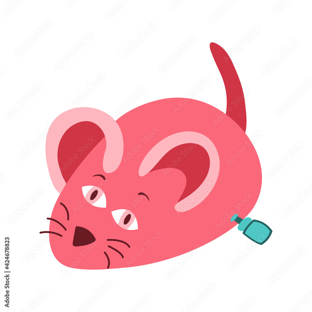 Toy mouse for cat. Accessory for pets. Animal care item isolated on white background. Vector cartoon illustration. Toy mouse for cat. Accessory for pets. Animal care item isolated on white background. Vector cartoon illustration.