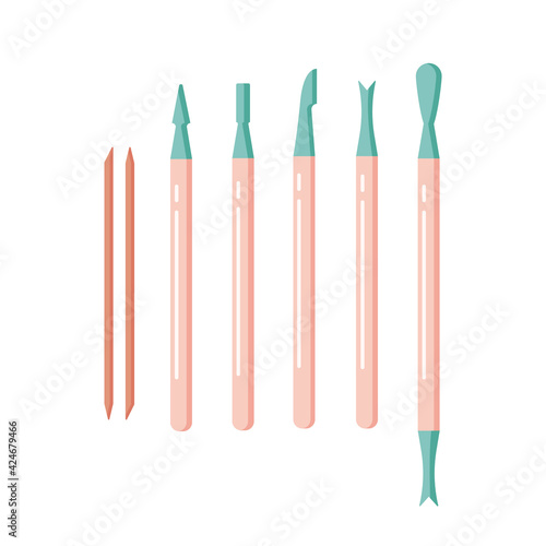 Manicure stick cuticle knife pusher. vector set