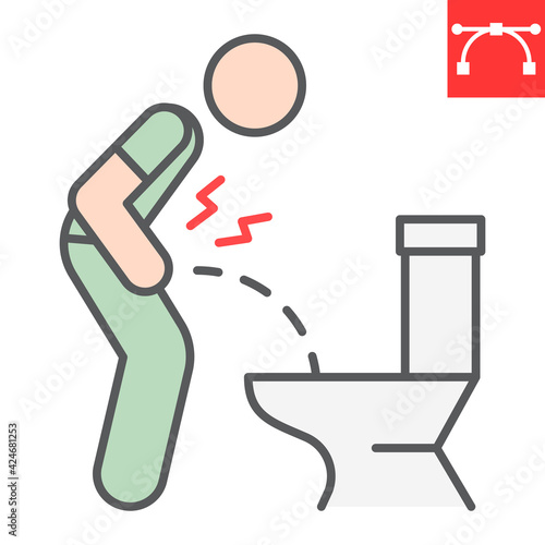 Urine pain color line icon, pee and illness, bladder ache vector icon, vector graphics, editable stroke filled outline sign, eps 10.