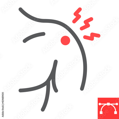 Shoulder pain line icon, arthritis and injury, shoulder ache vector icon, vector graphics, editable stroke outline sign, eps 10.
