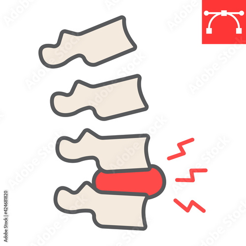 Spine pain color line icon, backache and backpain, herniated disc vector icon, vector graphics, editable stroke filled outline sign, eps 10.