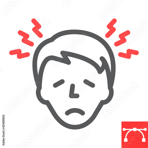 Headache line icon, stress and migraine, head pain vector icon, vector graphics, editable stroke outline sign, eps 10.