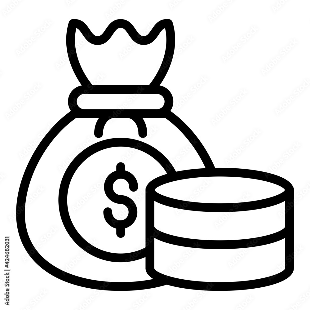 An outline design, icon of dollar bag An outline design, icon of dollar bag