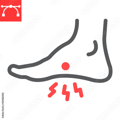 Foot pain line icon, painful and leg, foot ache vector icon, vector graphics, editable stroke outline sign, eps 10.