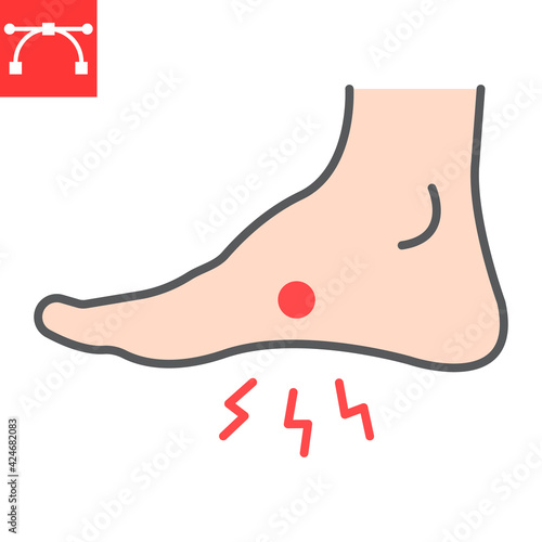 Foot pain color line icon, painful and leg, foot ache vector icon, vector graphics, editable stroke filled outline sign, eps 10.