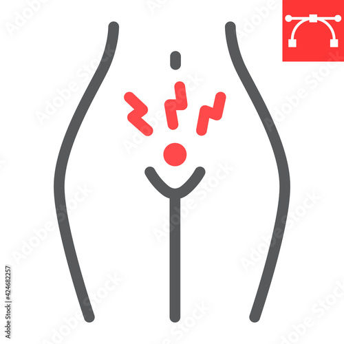 Menstrual cramps pain line icon, menstruation and gynecology, menstrual cramps ache vector icon, vector graphics, editable stroke outline sign, eps 10.