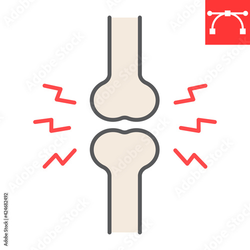 Joint pain color line icon, osteoporosis and arthritis, bone pain vector icon, vector graphics, editable stroke filled outline sign, eps 10.