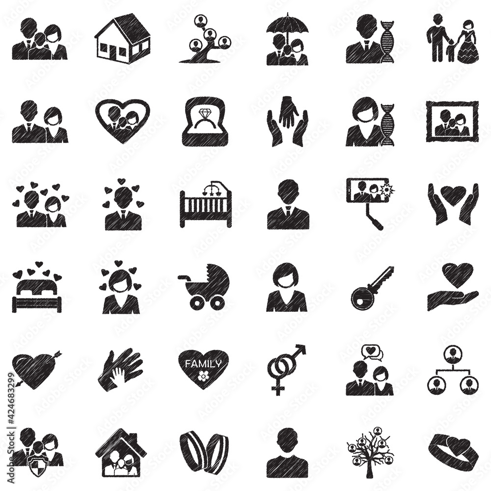 Obraz premium Family Icons. Black Scribble Design. Vector Illustration.