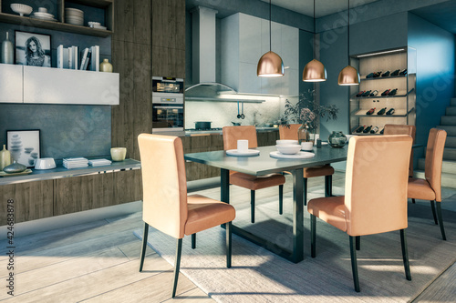 Cute Open Area Kitchen - 3D Visualization © 4th Life Photography
