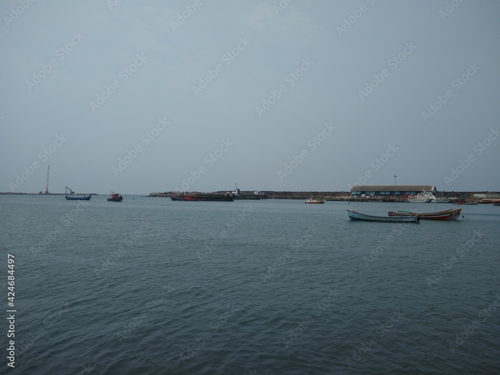 Fishing boats on Vizhinjam fishing harbor Thiruvananthapuram Kerala
