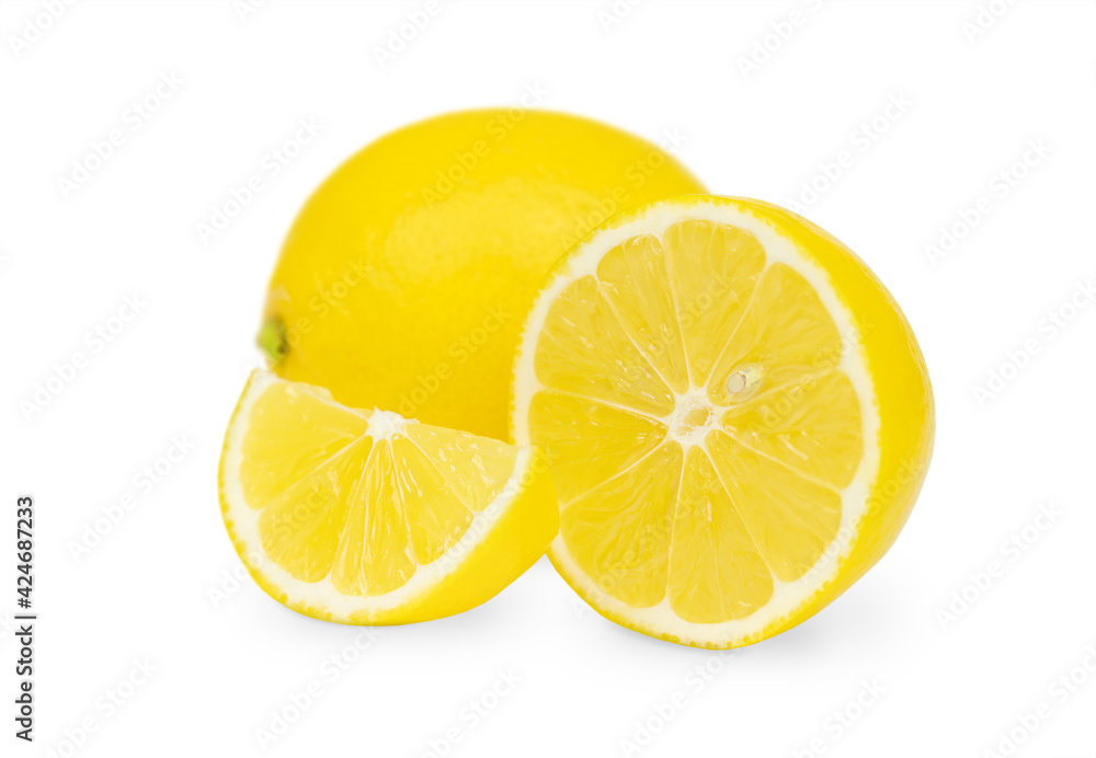 Yellow lemon and it's parts isolated on a white background Yellow lemon and it's parts isolated on a white background