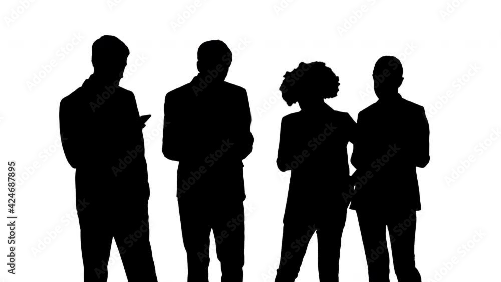 Silhouette Young business team making phone calls, texting with clients Silhouette Young business team making phone calls, texting with clients