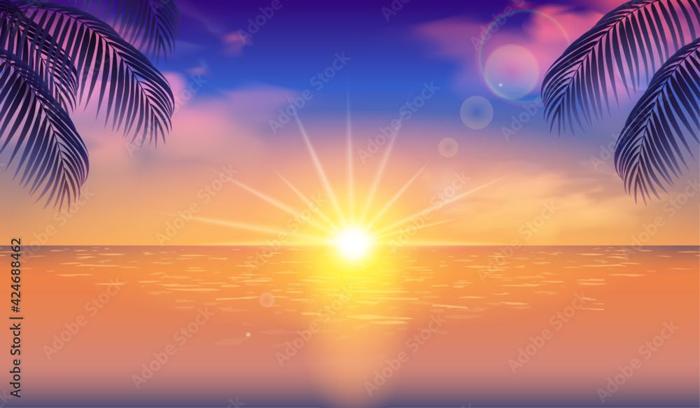夕方の海と太陽とシルエットの椰子の木のベクターイラスト背景 風景 横 Stock Vector Adobe Stock 夕方の海と太陽とシルエットの椰子の木のベクターイラスト背景 風景 横 Stock Vector Adobe Stock