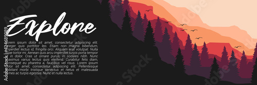 explore forest mountain vector banner template good for web banner, advertising, tourism, wallpaper, background and wallpaper