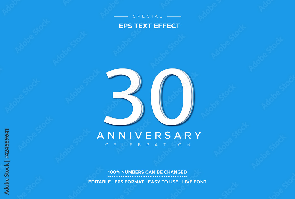 Editable text style effect with 30th anniversary numbers Editable text style effect with 30th anniversary numbers