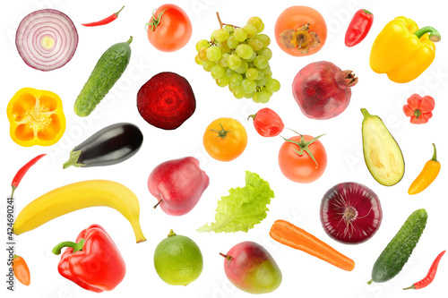 Fruits and vegetables pattern isolated on white