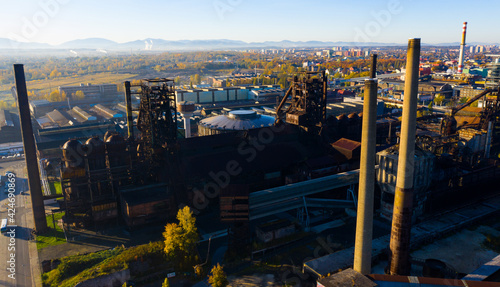 Aerial view of metallurgical plant buildings in Ostrava, Czech Republic