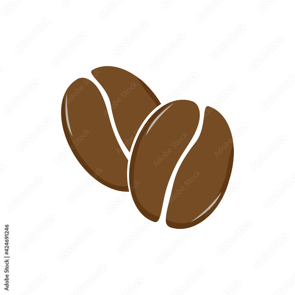 Brown coffee beans on white isolated background. Vector illustration. Flat design. Icon, sign, logo. For a wide range of applications in print and web design. Brown coffee beans on white isolated background. Vector illustration. Flat design. Icon, sign, logo. For a wide range of applications in print and web design.